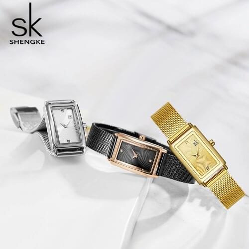 SK Women Watches Fashion SHENGKE Designer Ladies Watch Luxury Brand Rectangle Quartz Gold Wrist Watch Luxury Gifts For Women