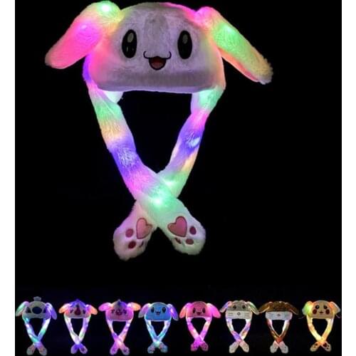 White Rabbit Ear Hat Funny Hand Pinching Airbag Long Ear Cap Cartoon Plush Moving Hat Cartoon Glowing Toy Gifts For Girls