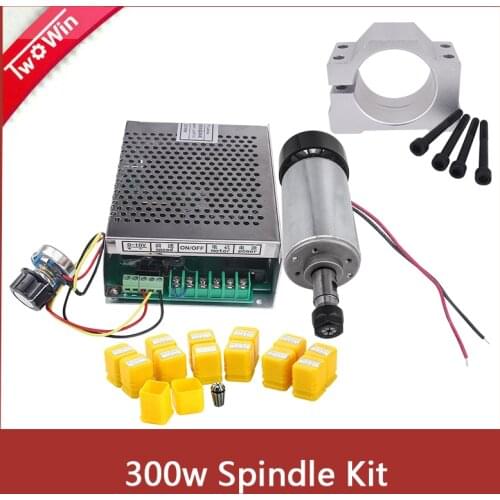 CNC Spindle 300W Air Cooled 0.3kw Milling Motor & Spindle Speed Power Converter & 52mm Clamp &13pcs ER11 Collet For Engraving