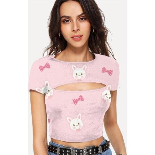 Somepet Rabbit T shirt Women Animal T-shirts 3d Lovely Shirt Print Novel Navel Bare Womens Clothing Sexy Fashion Slim O-Neck