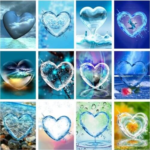 Love Water Drop Scenery 5D DIY Diamond Painting Cross Stitch Heart Shape Landscape Embroidery Mosaic For Lover Gift