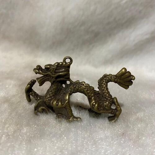 CHINA antique Pure copper bronze fengshui safety lovely Dragon small Statue Metal crafts family decorations pendant