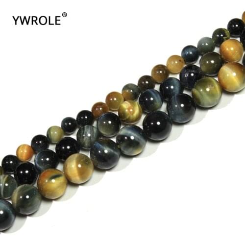 Yellow Blue Tiger Eye 100% Natural Stone Round Beads For Jewelry Making DIY Bracelet Necklace Material 6/8/10 mm Strand 15