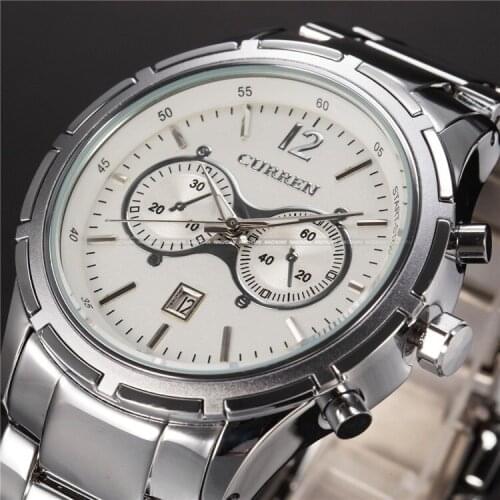 Relogio masculino 2016 Curren Silver Stainless Steel Wristwatch Analog Display Date Military Men Watch business watches