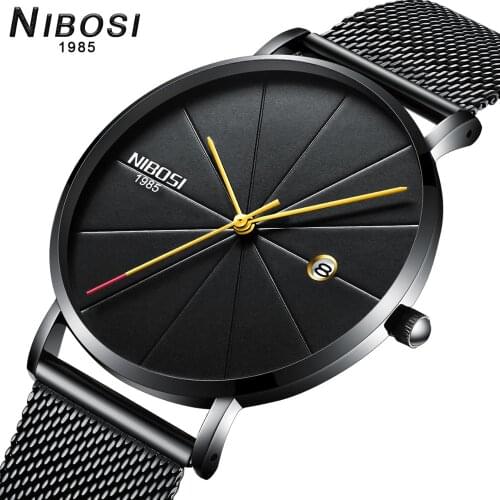 NIBOSI Men Watch Ultra Thin Stainless Steel Mesh Belt Sports Watches male Top Brand Luxury Quartz Clock Waterproof wirstWatch
