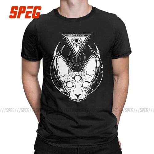 Mens All Seeing Sphynx Cat T Shirts Eye Pure Cotton Clothes Vintage Short Sleeve Round Neck Tees Printed T-Shirt
