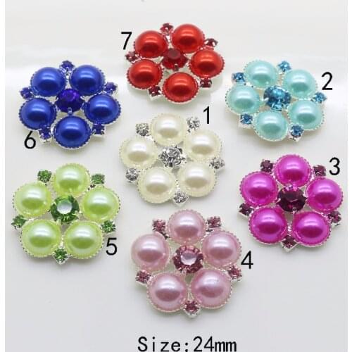 New 10pcs/lot 24mm pearl rhinestone button metal button Wedding Invitations Decorate Button hair flower center scrapbooking