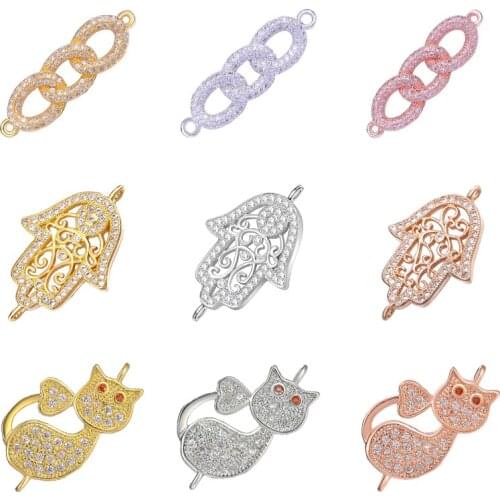 Juya New Arrival Jewelry Findings Supplies 2 Loops Infinity Hamsa Animal Charm Connectors For DIY Bracelets Making Accessories