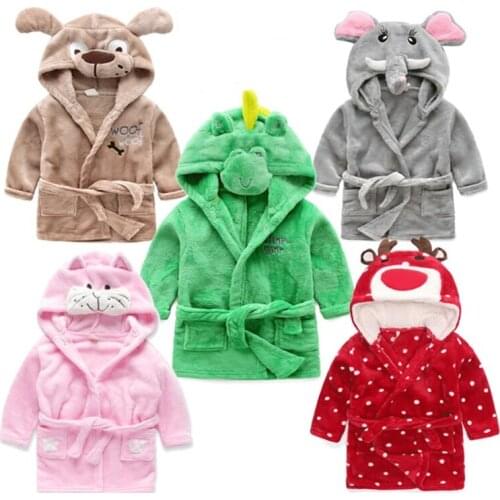 Autumn Winter Baby Robe Cartoon Hoodies Pajamas Girls Boys Sleepwear Warm Bath Towels Kids Soft Bathrobe Childrens Clothing
