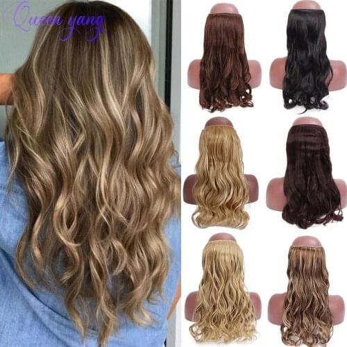 QUEENYANG Big Wave Wig Invisible Metal Wire no Hair Extension Piece Secret Fishing Line Wig Silky Straight Real Natural Synthet