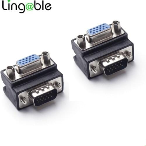 Lingable Adapter Right Angle D-Sub 15pin VGA Male to Female Converter Monitor DB15 VGA RGB HDB Extender 90 degree Connector