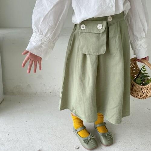 Casual Summer Autumn Children Long Skirt Solid Elegant Girl Cotton Skirt with Waist Bag Fashion Baby Girl Clothes Girls Skirt