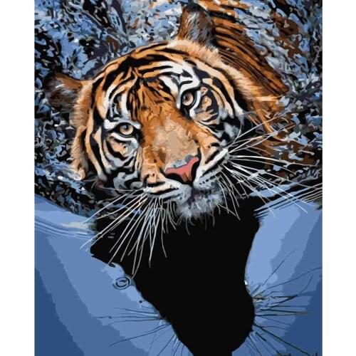 Moderne Diy Olieverfschilderij Canvas Wall Picture Color Painting ByNumber 40X50cmZeroFoundation New Painter Propylene GiftTiger