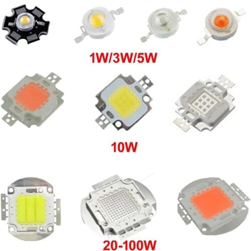 High Power LED Chip 1W 3W 5W 10W 20W 30W 50W 100W COB SMD LED Bead White RGB UV Grow Full Spectrum 1 3 5 10 20 30 50 100 W Watt