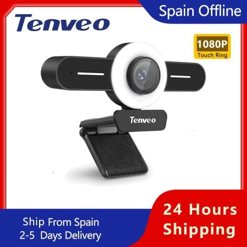 TENVEO-T1 USB PC Webcam for Streaming HD 1080P Built in Adjustable Ring Light and Mic Computer Web Camera with Privacy Cover