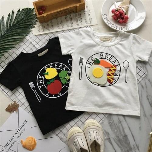 Tonytaobaby Summer New Boys and Girls Little Fresh Wisdom Detachable Fruit T-shirt In Black and White