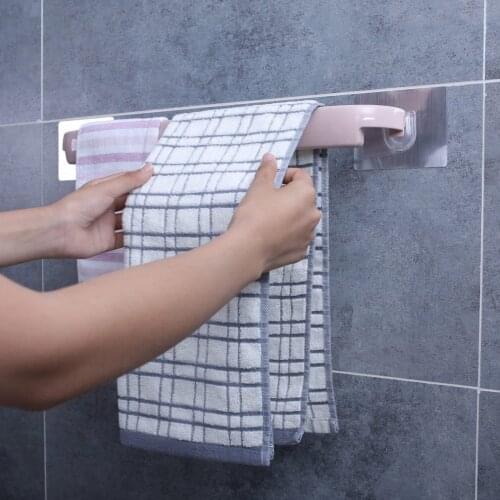 Free Punching Bathroom Towel Rack Bathroom Towel Bar Single Pole Rack Wall-Mounted Transparent Patch Bathroom Toilet Towel Rack