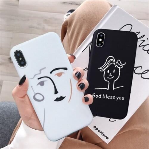 JAMULAR Funny Abstract Art Face Phone Case For iPhone X 11 Pro XS MAX XR 6 6s 7 8 Plus Soft Black White Silicone Back Cover Capa