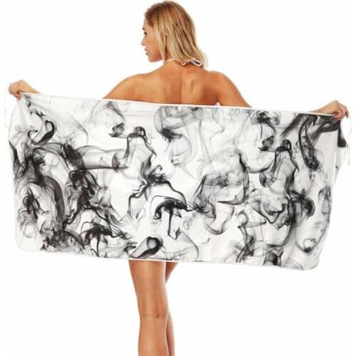 Printed Microfiber Wearable Women Rectangle Absorbent Bath Beach Towel Sunscreen Sexy Sling White Soft Beach Cover