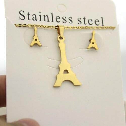 1 Set New Arrival Eiffel Tower Stainless Steel Jewelry Set Charms Necklace Earrings Jewellery Set Women Girls Family Gifts