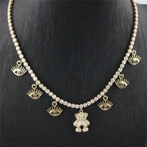 18inch 5pcs/lot Latest hot cz necklace,lock/bear/heart/smile charm with eye pendant jeweley,beauty finished jewelrys wholesale