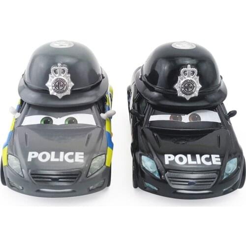 2 Piece Disney Pixar Cars Black Sheriff And Gray British Royal Police Car Models Metal 1:55 Toys Car Birthday Boys Gifts