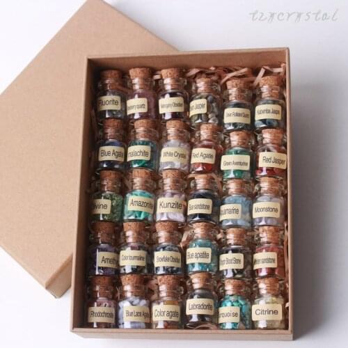 30 bottles/set)Natural Crystal Polished Gravel Glass Bottle Set Decoration Wishing Bottle with Gift Box DIY