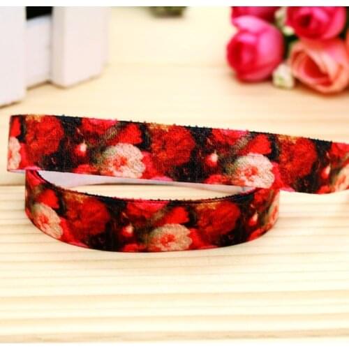 5/8'' Free shipping Fold Elastic FOE peonies printed headband headwear hairband diy decoration wholesale OEM P5465