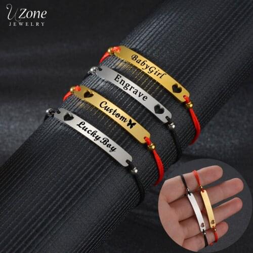 UZone Custom Hollow Heart Engrave Name Date Stainless Steel Rope Chain Bracelets for Women Kids Couple Personalized Gift Jewelry
