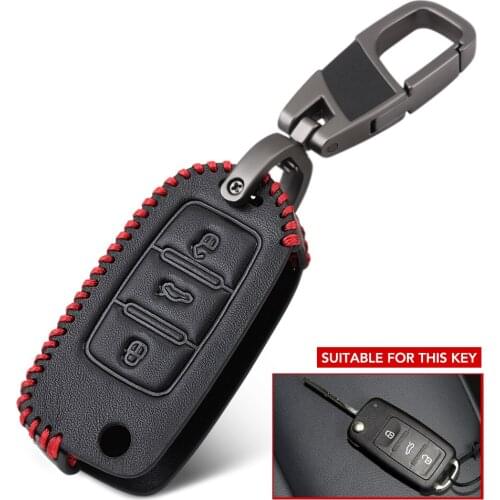 Car Key Case for VW Golf Jetta for Skoda Yeti Superb Rapid Octavia for SEAT Leon Ibiza 3 Button Leather Key Cover