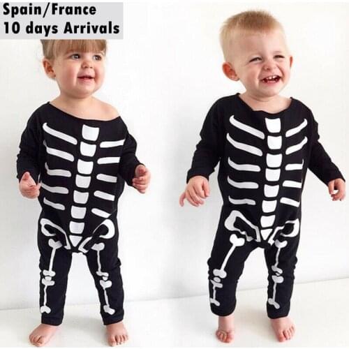 Baby Romper Halloween Clothes Long Sleeve Black Skull Romper Boy Girl Winter Autumn Clothes Outfit 0-24M My 1st Halloween