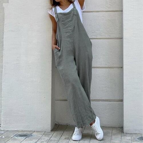 Womens Jumpsuits Wide Leg Overalls Dungarees Loose Rompers Sleeveless Solid Color Adjustable Strap Button Summer Lady Pants D30