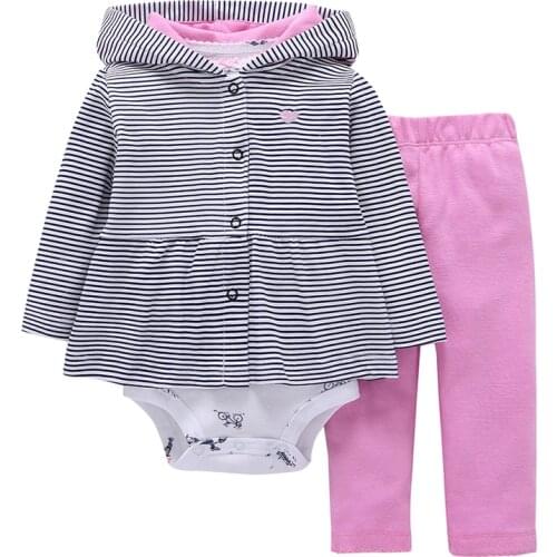 Stripe hooded jacket+Long sleeve bodysuit+pants for baby girl clothes set newborn boy outfit 2021 new born clothing babies suit