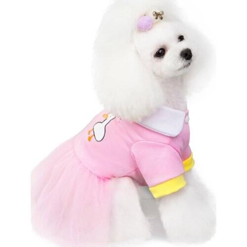 Cute Pet Dog Dress Small White Goose Pattern Puppy Yarn Skirt Beautiful Dogs Princess Clothes Home Pets Dress Skirt