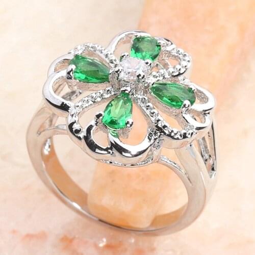 Fancy Green Stone 3*5mm Semi-precious Stone Silver Cool For Women Ring Q2395