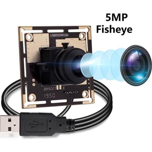 Fisheye 5MP Webcam Module 2592X1944 high definition OV5640 wide angle usb camera module for Windows Linux Mac Android