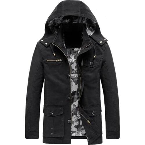 Spring Autumn New Mens Fashion Casual Jackets Thermal Windbreaker Coats Multi-pockets Slim Hooded Jacket Parkas For Men M-5XL