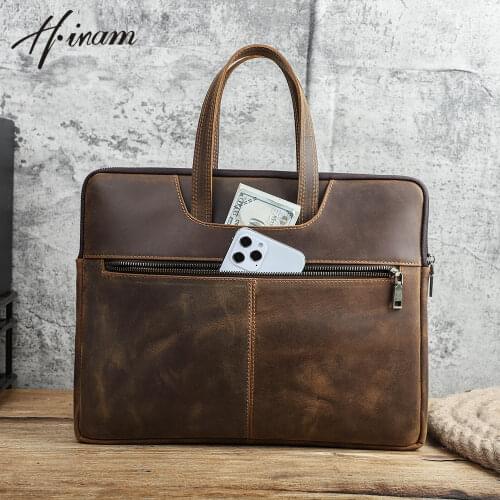 Man Briefcases Laptop Bag 100% Genuine Leather Men Handbag Casual Male Large Capacity Notebook Computer 15/16incn