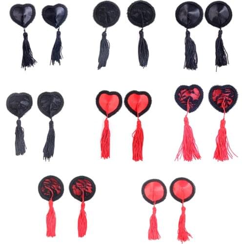 1 Pair Nipple Pads Women Lingerie Lace Tassel Breast Bra Chest Stickers Self Adhesive Heart Round Shape Sexy Pasties Stickers