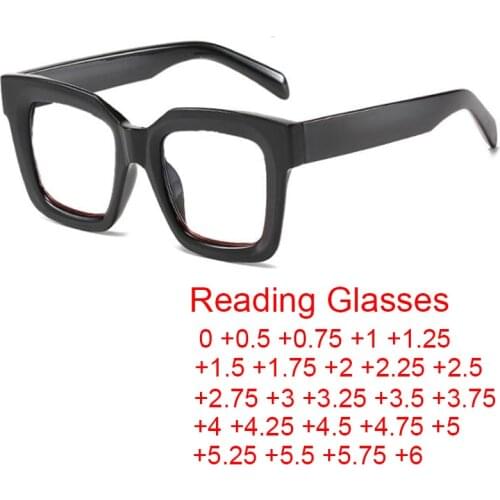 Trend New Oversized Square Reading Glasses Women Transparent Lens Optics Eyeglasses Presbyopic celebrity Eyewear 0 to +6.0