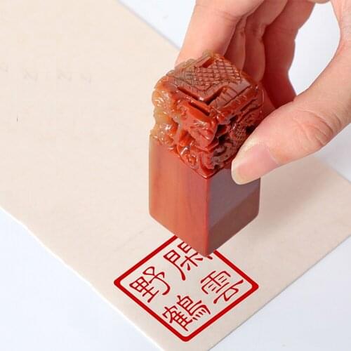 Calligraphy Signature Seals Natural Stone Customized English Chinese Name Stamps Dragon Carved Jade Seals 25cm Square Stamp Gift