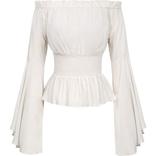 Sexy Renaissance Blouse Peasant Women Long Sleeves Shirt Boho Steampunk Pirate Medieval Cosplay One Shoulder Corset Top Vintage