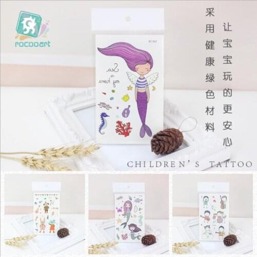 Rocooart Cartoon Mermaid Music Boys Girls Fake Tattoo Body Art Temporary Tattoo Stickers Super Hero Taty Tatouage T1852
