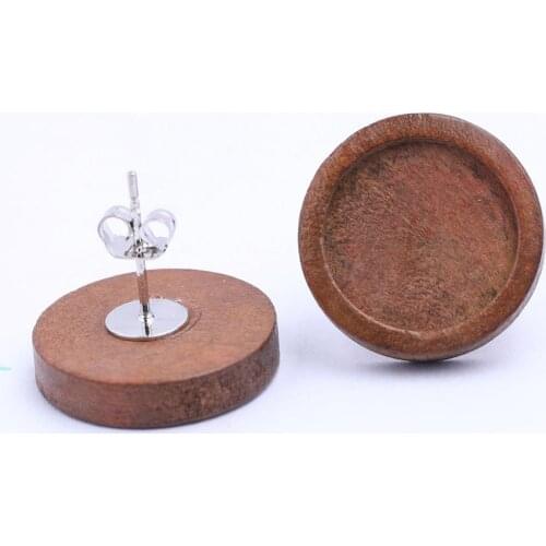 10pcs White Gold Stainless Steel Earrings Posts Findings Fit 14mm Round Cabochon Wood Earring Stud Base Blanks Diy Accessories