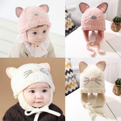 Newborn cartoon two-horned cat baby earmuffs cartoon cap toddler child cat ears cap childrens knit warm hat