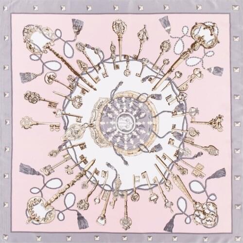 100cm Winter Scarf Women Luxury Brand Square Scarf 2021 New Key Print kerchief Handkerchief Bandanna Scarves For Ladies Shawl