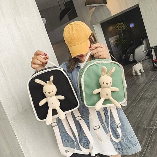 School Backpack Cute Girls Cartoon Ribbit Canvas Bag Ins Fashion Solid Color Mini Outdoor Square Portable Backpack Women