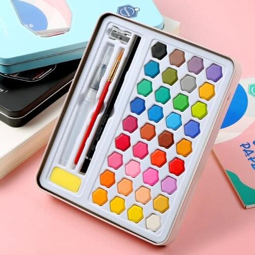 High Quality 36 Colors Solid Watercolor Paint With Wooden Pole Brush Pen Set Water Brush Gouache Pigments School Art Stationery