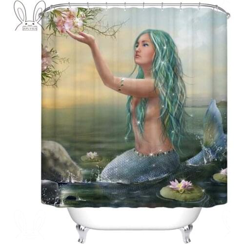 APLYSIA Mermaid Bath Shower Curtain 3D Printing Bathtub Curtain For home Decor Mildew-proof Shower Curtain Screen With Hooks