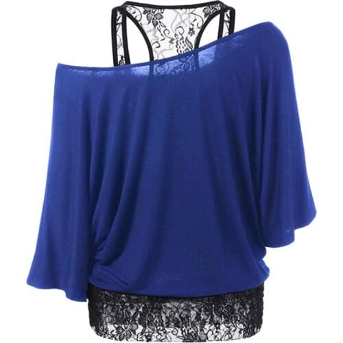 Gaoke Spring Autumn Women Tshirt Fashion Lace Patchwork Basic T-Shirts Casual Loose T Shirts Batwing Sleeve Tops Femme